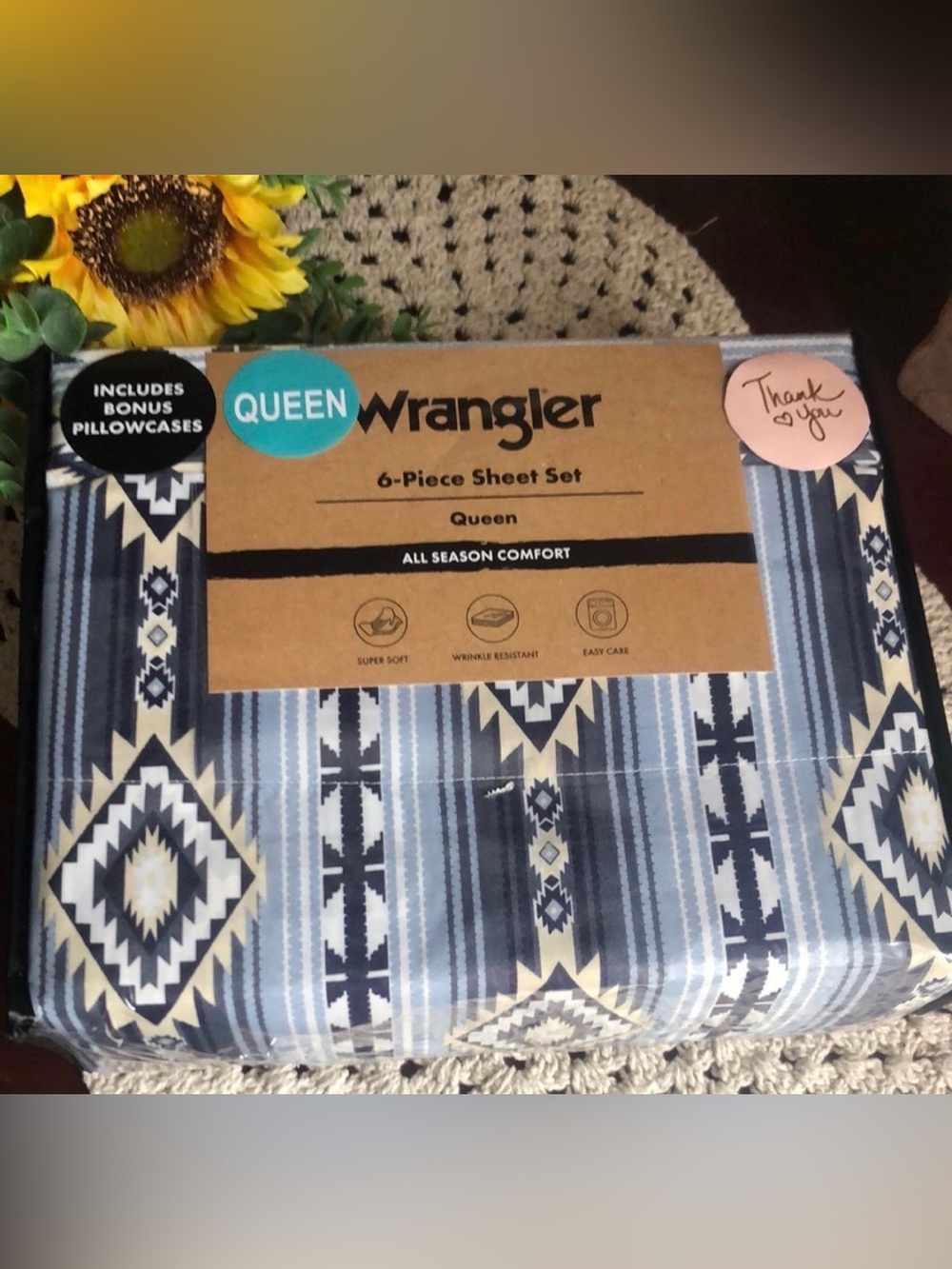 NEW WRANGLER 6 piece Queen Sheet Set RYDER AZTEC BLUE